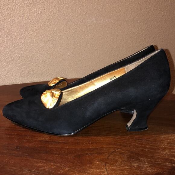 Gloria Vanderbilt Vintage Preppy Glam Academia Note Vintage Black Gold Heels 9 - Picture 9 of 15
